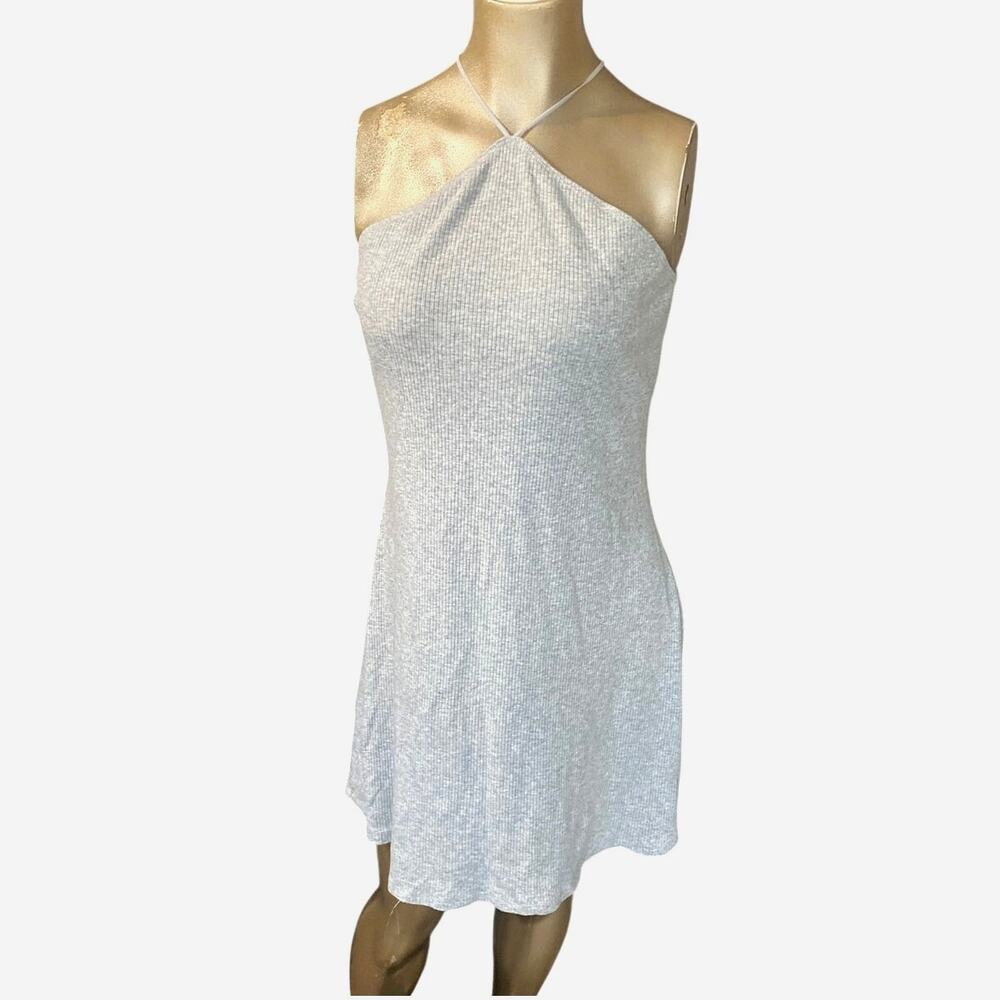 American Eagle Gray Ribbed Halter Mini Dress XL Built-In Shelf Bra